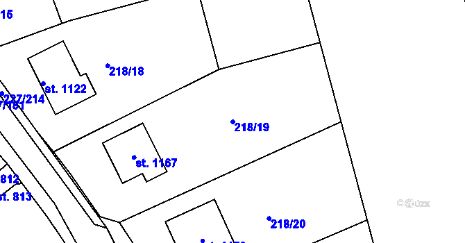 Parcela st. 218/19 v KÚ Hnidousy, Katastrální mapa