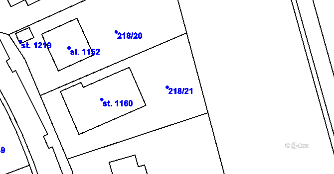 Parcela st. 218/21 v KÚ Hnidousy, Katastrální mapa