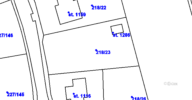 Parcela st. 218/23 v KÚ Hnidousy, Katastrální mapa