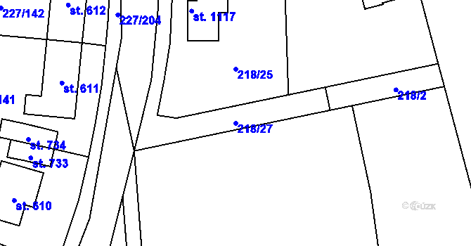Parcela st. 218/27 v KÚ Hnidousy, Katastrální mapa
