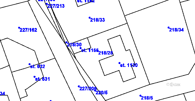 Parcela st. 218/28 v KÚ Hnidousy, Katastrální mapa