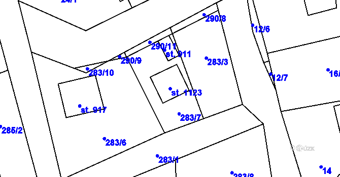 Parcela st. 1123 v KÚ Hnidousy, Katastrální mapa