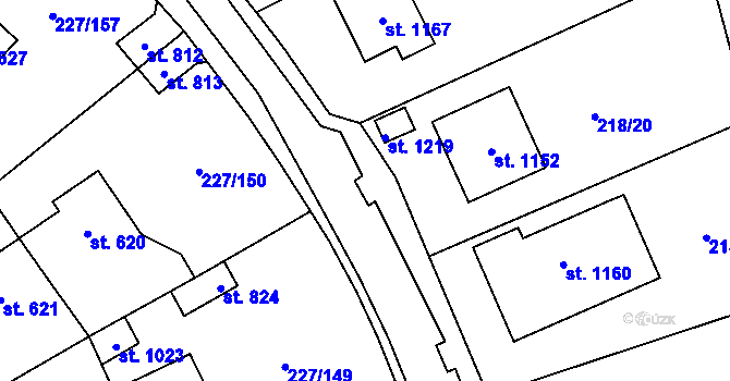 Parcela st. 227/215 v KÚ Hnidousy, Katastrální mapa