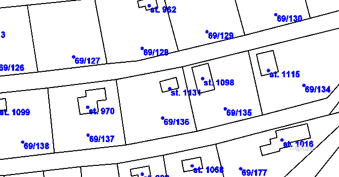 Parcela st. 1131 v KÚ Hnidousy, Katastrální mapa