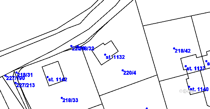 Parcela st. 1132 v KÚ Hnidousy, Katastrální mapa