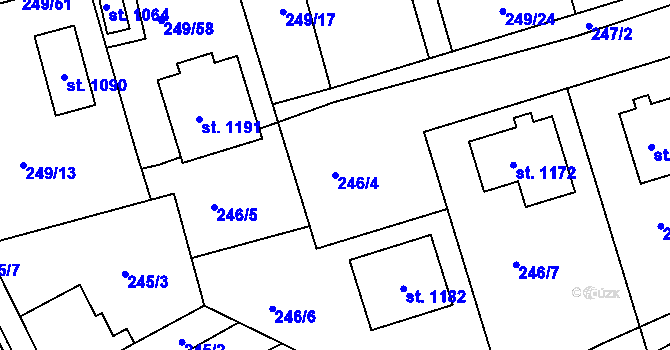 Parcela st. 246/4 v KÚ Hnidousy, Katastrální mapa