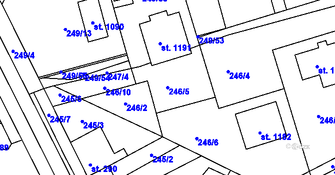 Parcela st. 246/5 v KÚ Hnidousy, Katastrální mapa