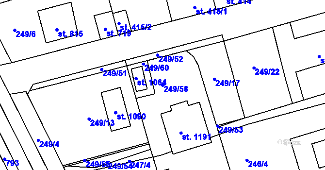 Parcela st. 249/58 v KÚ Hnidousy, Katastrální mapa