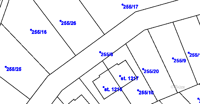 Parcela st. 255/6 v KÚ Hnidousy, Katastrální mapa