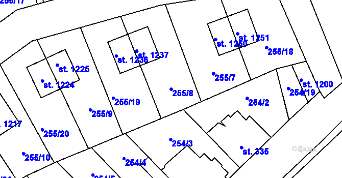 Parcela st. 255/8 v KÚ Hnidousy, Katastrální mapa