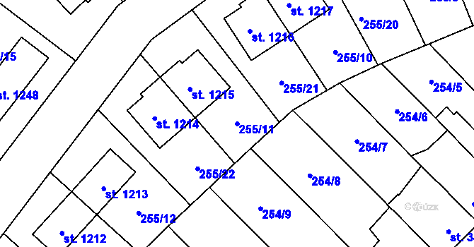 Parcela st. 255/11 v KÚ Hnidousy, Katastrální mapa