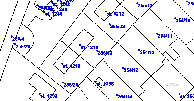 Parcela st. 255/13 v KÚ Hnidousy, Katastrální mapa