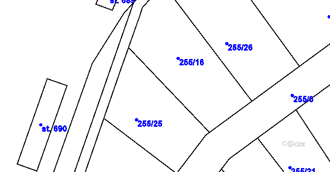 Parcela st. 255/16 v KÚ Hnidousy, Katastrální mapa