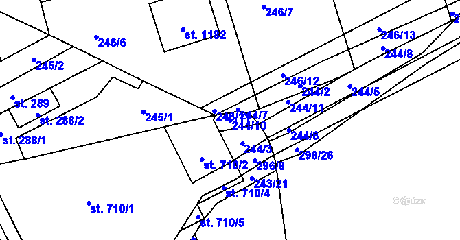Parcela st. 244/10 v KÚ Hnidousy, Katastrální mapa