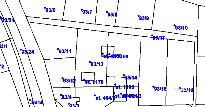 Parcela st. 1168 v KÚ Hnidousy, Katastrální mapa