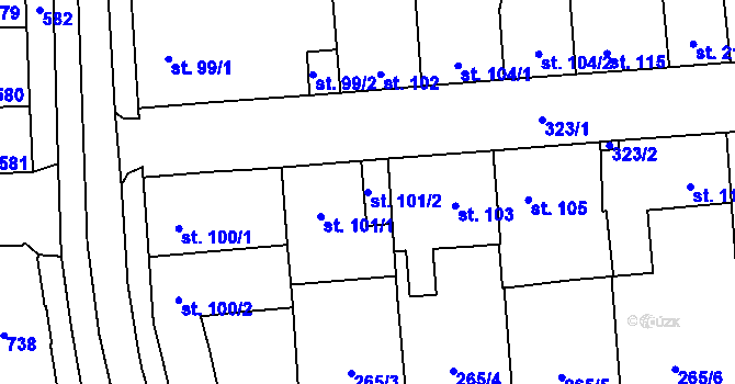 Parcela st. 101/2 v KÚ Hnidousy, Katastrální mapa