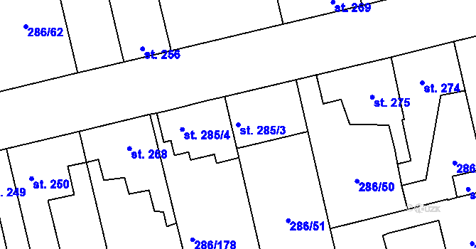 Parcela st. 285/3 v KÚ Hnidousy, Katastrální mapa