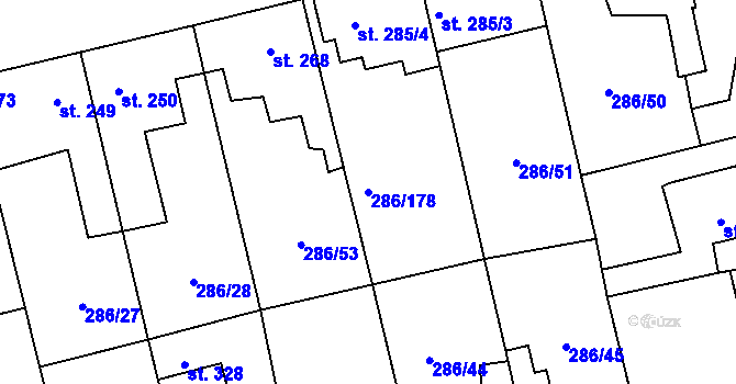 Parcela st. 286/178 v KÚ Hnidousy, Katastrální mapa