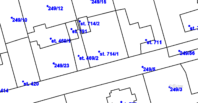 Parcela st. 714/1 v KÚ Hnidousy, Katastrální mapa