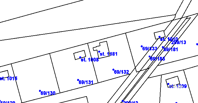 Parcela st. 1181 v KÚ Hnidousy, Katastrální mapa