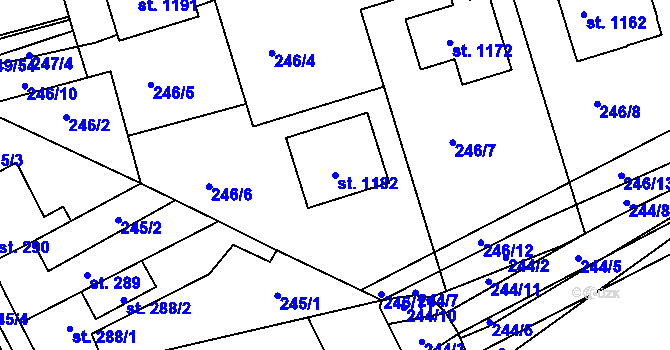Parcela st. 1182 v KÚ Hnidousy, Katastrální mapa