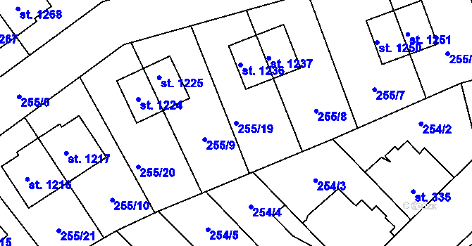Parcela st. 255/19 v KÚ Hnidousy, Katastrální mapa
