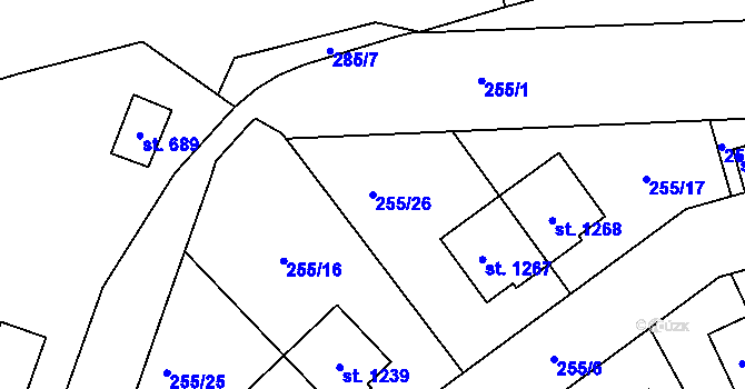 Parcela st. 255/26 v KÚ Hnidousy, Katastrální mapa