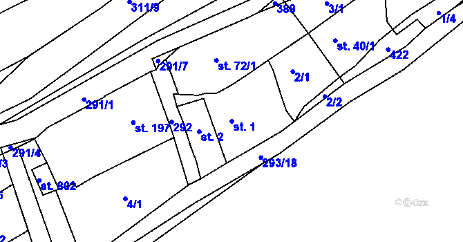 Parcela st. 1 v KÚ Hnidousy, Katastrální mapa
