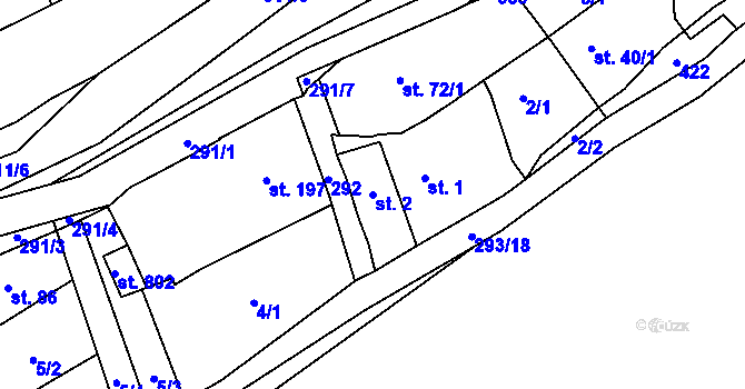 Parcela st. 2 v KÚ Hnidousy, Katastrální mapa