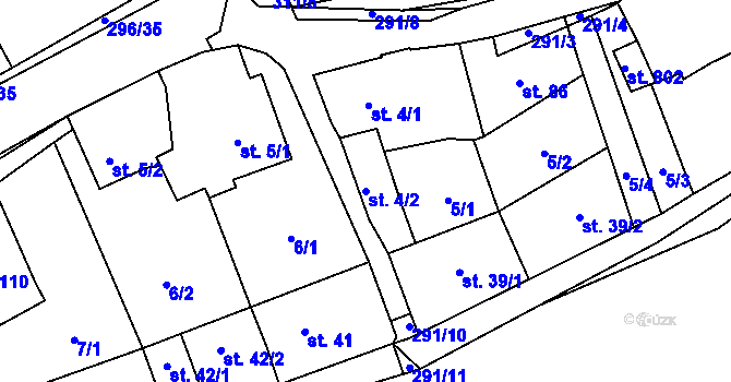 Parcela st. 4/2 v KÚ Hnidousy, Katastrální mapa