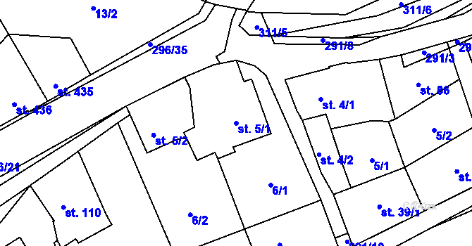 Parcela st. 5/1 v KÚ Hnidousy, Katastrální mapa