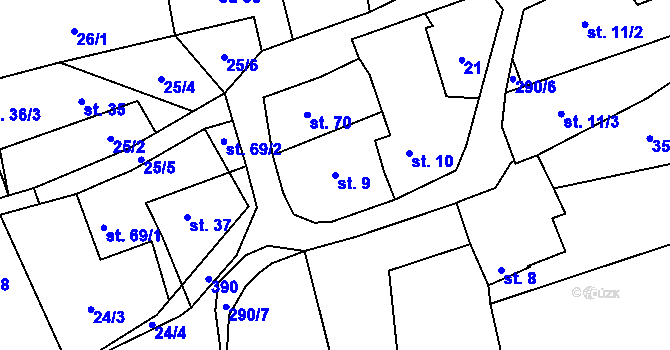 Parcela st. 9 v KÚ Hnidousy, Katastrální mapa