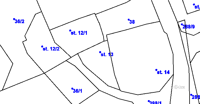 Parcela st. 13 v KÚ Hnidousy, Katastrální mapa