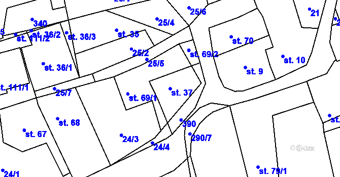 Parcela st. 37 v KÚ Hnidousy, Katastrální mapa