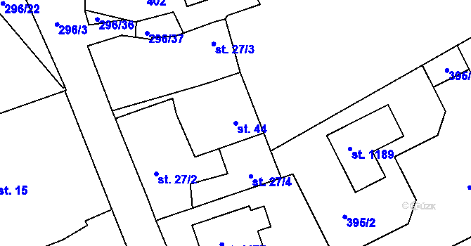 Parcela st. 44 v KÚ Hnidousy, Katastrální mapa