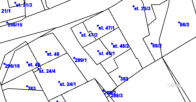 Parcela st. 46/1 v KÚ Hnidousy, Katastrální mapa