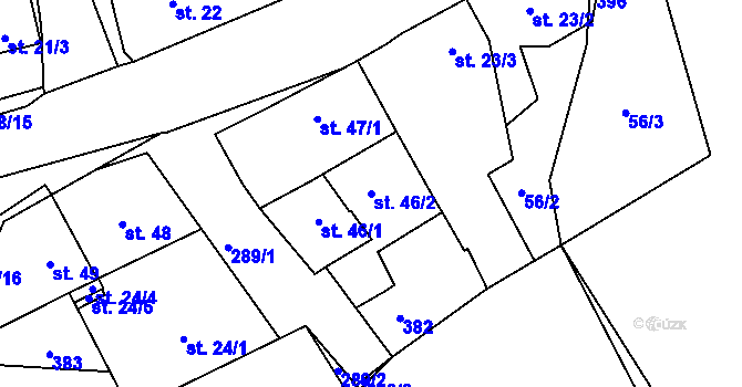 Parcela st. 46/2 v KÚ Hnidousy, Katastrální mapa