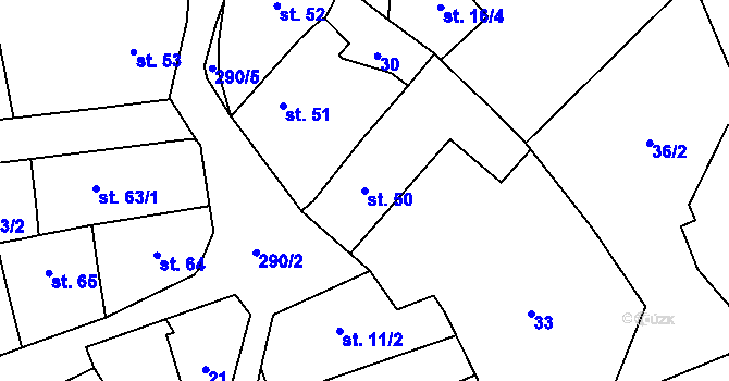 Parcela st. 50 v KÚ Hnidousy, Katastrální mapa