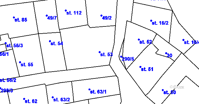 Parcela st. 53 v KÚ Hnidousy, Katastrální mapa