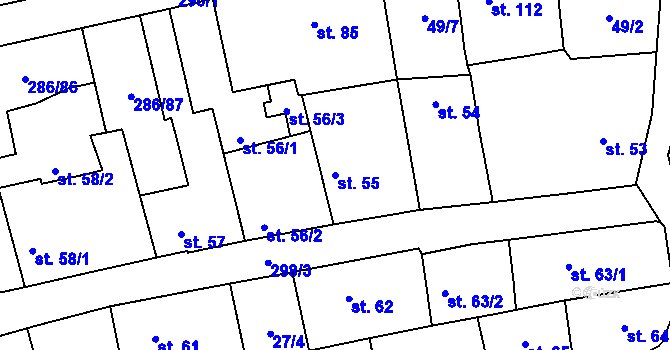 Parcela st. 55 v KÚ Hnidousy, Katastrální mapa