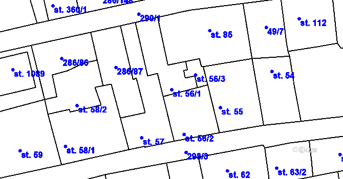 Parcela st. 56/1 v KÚ Hnidousy, Katastrální mapa