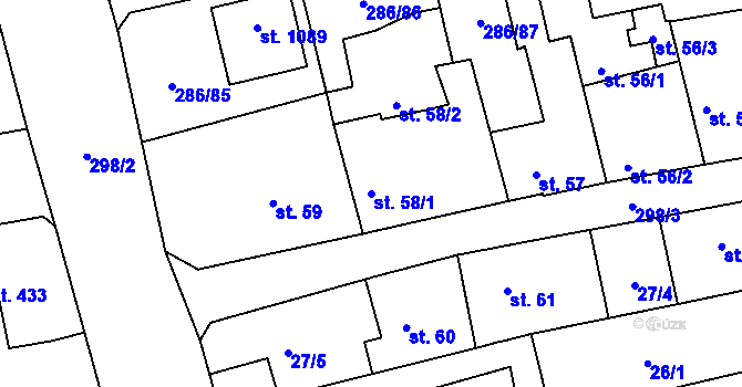 Parcela st. 58/1 v KÚ Hnidousy, Katastrální mapa