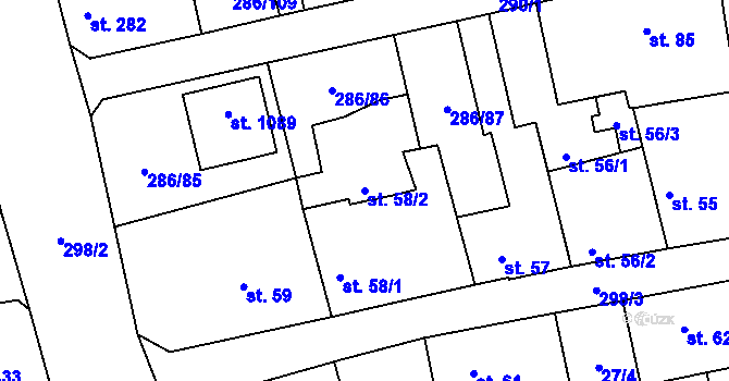 Parcela st. 58/2 v KÚ Hnidousy, Katastrální mapa
