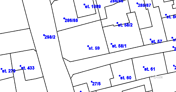 Parcela st. 59 v KÚ Hnidousy, Katastrální mapa