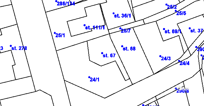 Parcela st. 67 v KÚ Hnidousy, Katastrální mapa