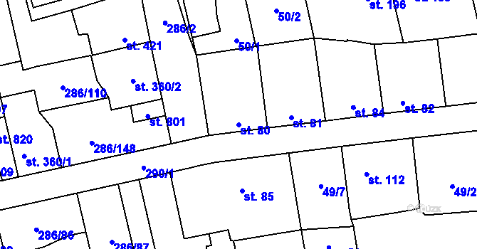 Parcela st. 80 v KÚ Hnidousy, Katastrální mapa