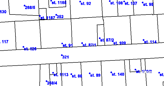 Parcela st. 87/1 v KÚ Hnidousy, Katastrální mapa