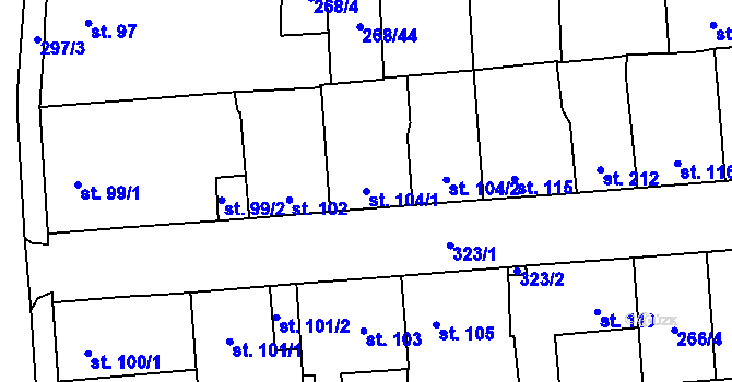 Parcela st. 104/1 v KÚ Hnidousy, Katastrální mapa