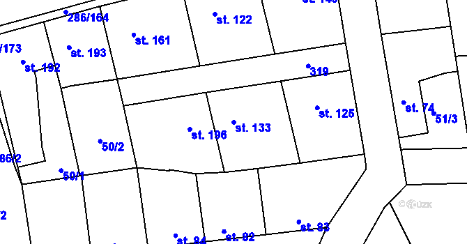 Parcela st. 133 v KÚ Hnidousy, Katastrální mapa