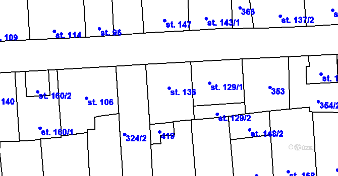 Parcela st. 136 v KÚ Hnidousy, Katastrální mapa